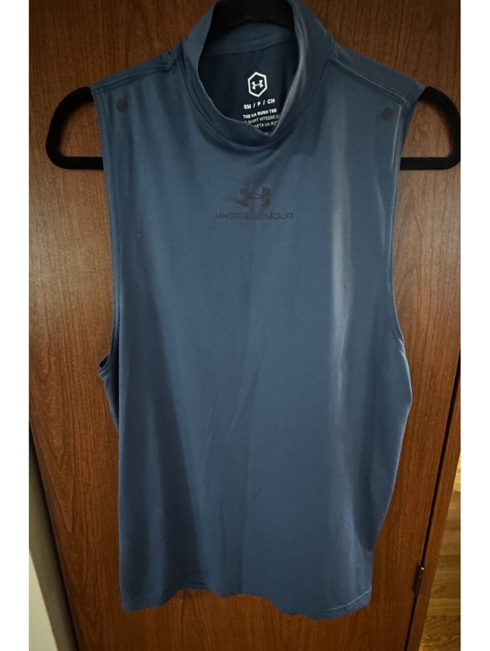 Under Armour RUSH Sleeveless Mock Neck Shirt Men’s Small Blue Celliant UA Rush